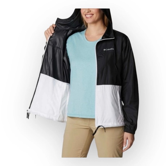 Columbia Womens Lightweight Windbreaker Jacket Black & White Medium unlined - Picture 1 of 8